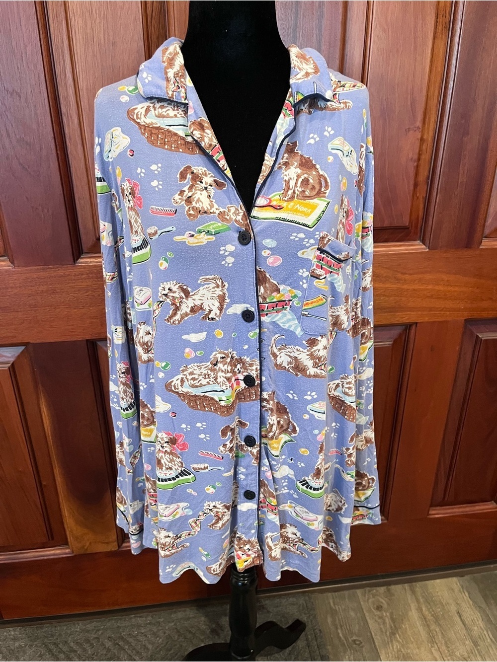 Nick & Nora Women's XL L/S Puppy Dog Bath time Bubbles Pajama Knit Top